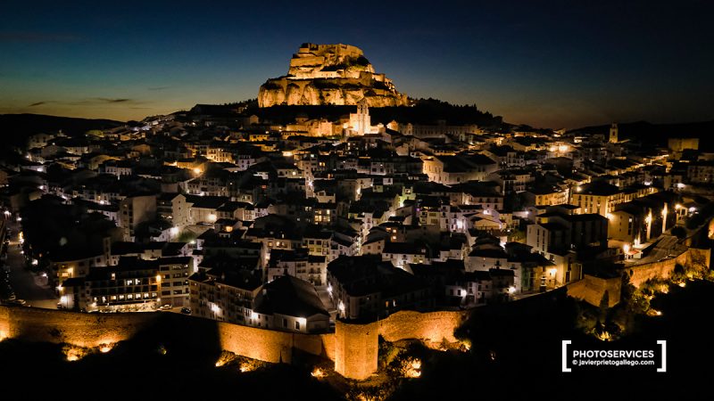 Fotografía nocturna con dron de Morella. Castellón. Comunidad de Valencia. España. © Javier Prieto Gallego.