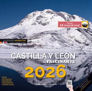 Portada del calendario CASTILLA Y LEÓN ES FASCINANTE 2026, con una imagen nevada del Pico Espigüete.