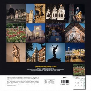Contraportada del calendario de pared VALLADOLID. RINCONES Y MIRADAS 2026. Ediciones SIEMPRE DE PASO. Autor. Javier Prieto Gallego